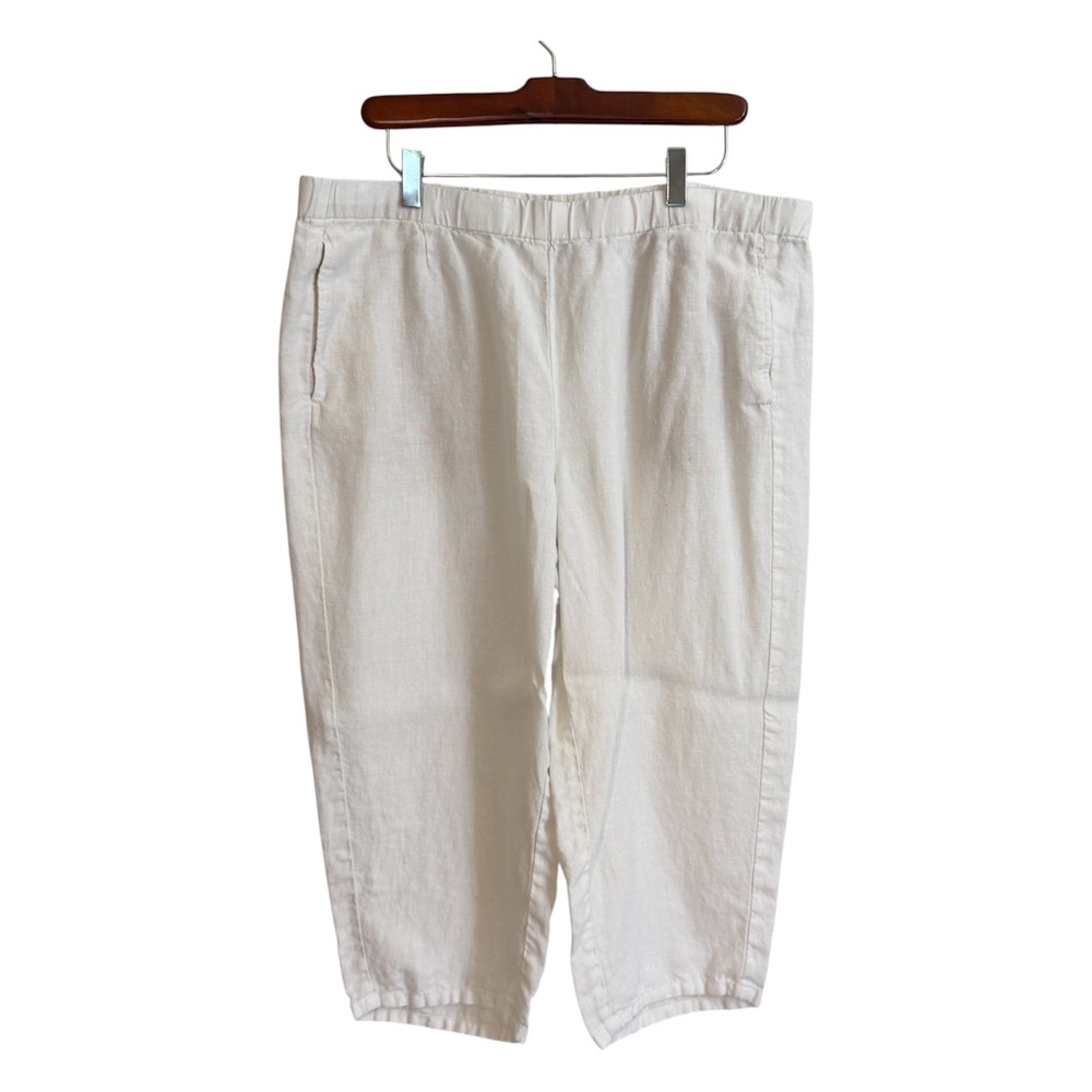 J. Jill Love Linen Pants Women L White Elastic Waist Cropped Straight Leg Casual